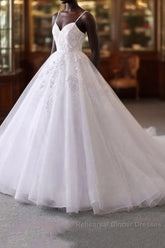 Spaghetti Straps Lace Tulle Ruffles Wedding Dress